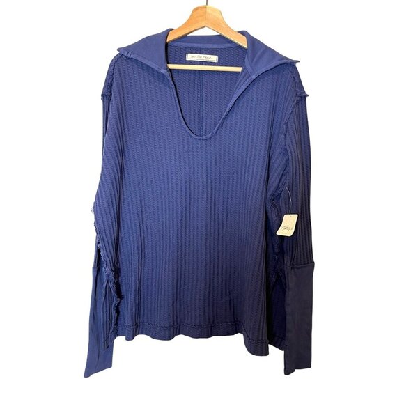 NWT Free People Raymond Thermal Waffle Knit Oversized Pullover Size XS  Blue Blu - Picture 4 of 11